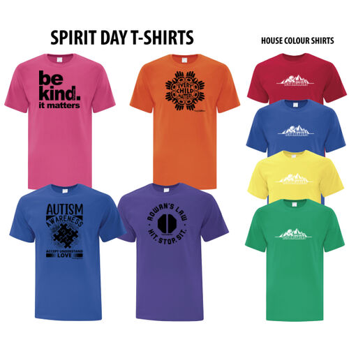 ICS- 4 Spirit Day + 1 Colour House T-Shirt Bundle (YOUTH and ADULT SIZES) - School Spirit Day T-Shirt Bundle Thumbnail